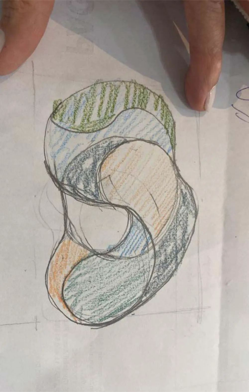 Esboço à mão de um tapete Bellouchi desenhado a lápis de cor